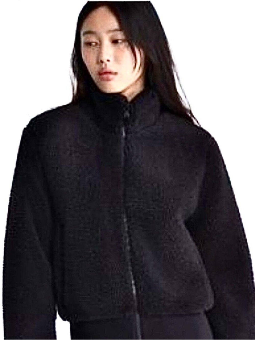 CALVIN KLEIN CK Logo Patch Black Sherpa Teddy Jacket Full Zip Stand Collar XL